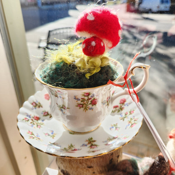 116 - 24 Tea - Cups + Felted Scenes - Elaine Grandon Fibre Arts - Painted Door on Main