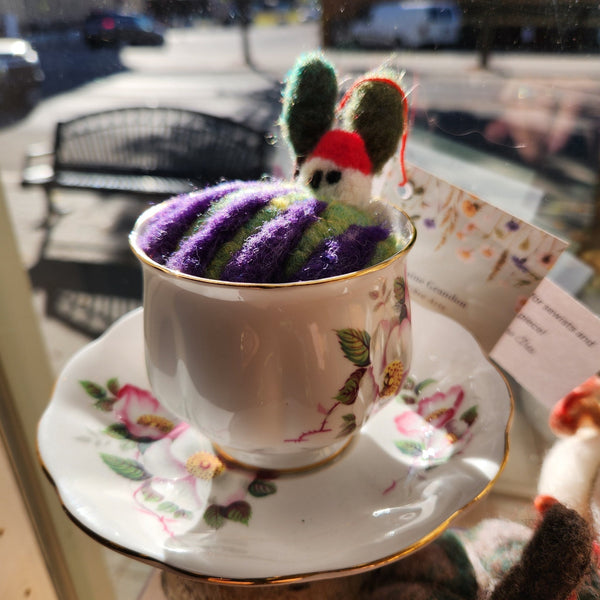 116 - 24 Tea - Cups + Felted Scenes - Elaine Grandon Fibre Arts - Painted Door on Main