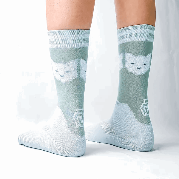 144 - 08 Poly - Face Cat Olive Socks - Polarove - Painted Door on Main