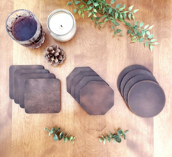 884 - 01 Distressed Leather Coaster Sets - NAB Leather - Painted Door on Main