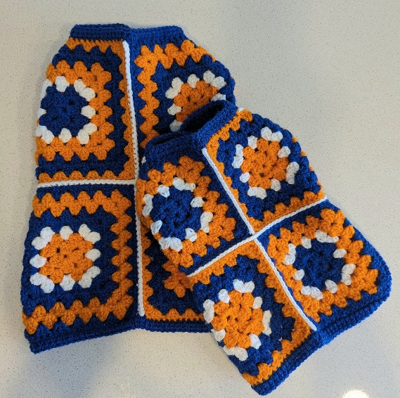 121-20 Blue & Orange Crocheted Vests - Daisybug Crochet