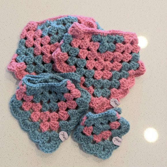 121-04 Pink & Grey Crocheted Bandanas - Daisybug Crochet
