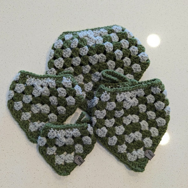 121-03 Green & Grey Crocheted Bandanas - Daisybug Crochet