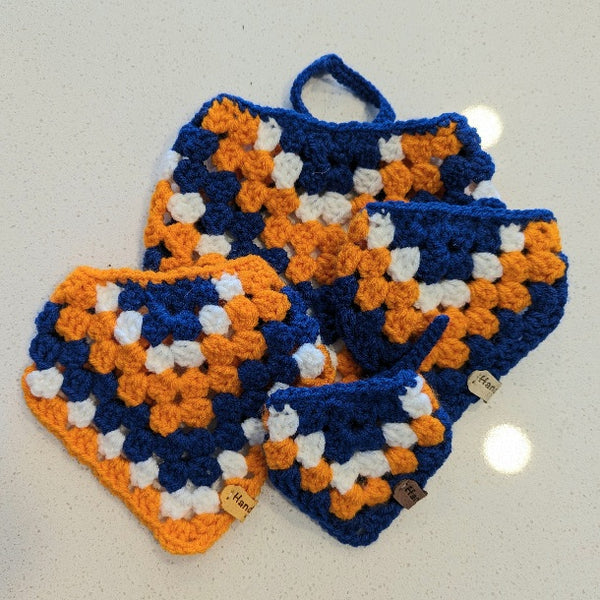 121-06 Blue & Orange Crocheted Bandanas - Daisybug Crochet