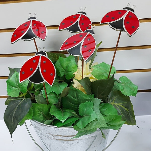 009-13 Ladybug Plant Picks - A Touch of Glass