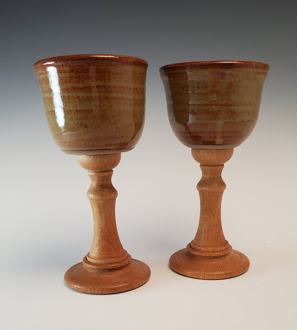 075-42 Wood Stem Wine Goblets - Elizabeth's Clay Vision