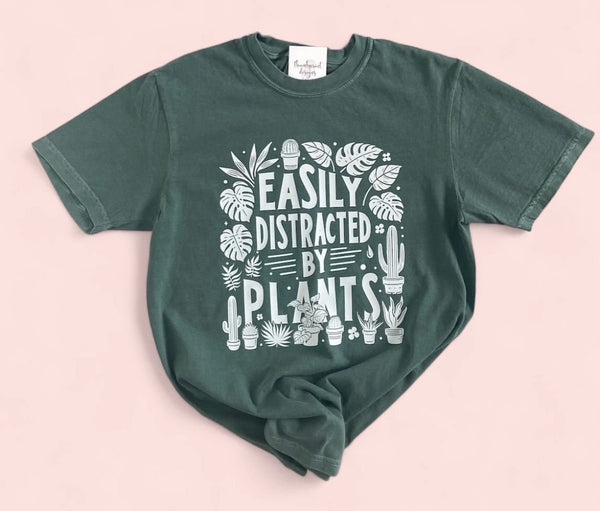 082 - 02 'Easily Distracted by Plants' T-Shirt - Thumbprint Designs - Painted Door on Main