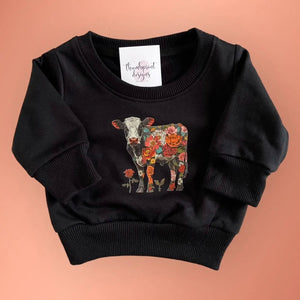 082 - 89 'Floral Cow' Infant & Toddler Crewneck - Thumbprint Designs - Painted Door on Main