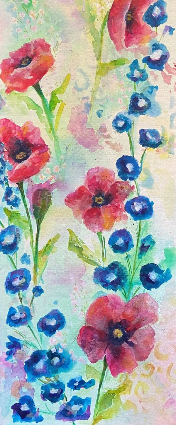 101 - 20 'Wild Poppy' Original Art 12x32" - Jasmin Alstad - Painted Door on Main