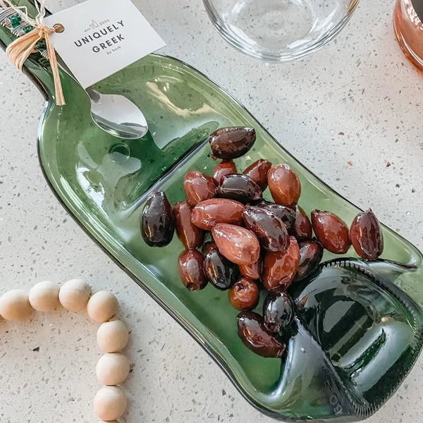 102 - 01 Wine Bottle Serving Dish - Uniquely Greek by Barb - Painted Door on Main