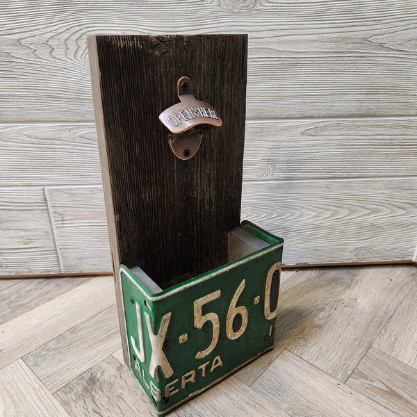 114 - 03 License Plate Bottle Opener - Rafter Diamond W - Painted Door on Main