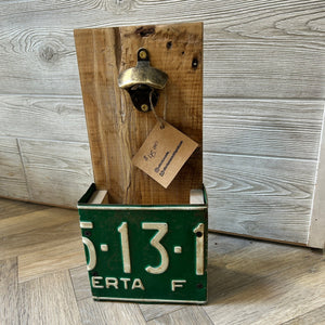 114 - 03 License Plate Bottle Opener - Rafter Diamond W - Painted Door on Main