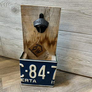 114 - 03 License Plate Bottle Opener - Rafter Diamond W - Painted Door on Main