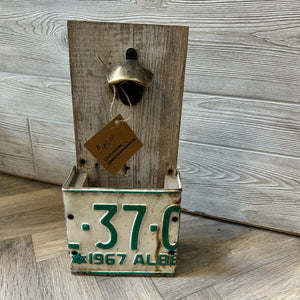 114 - 03 License Plate Bottle Opener - Rafter Diamond W - Painted Door on Main