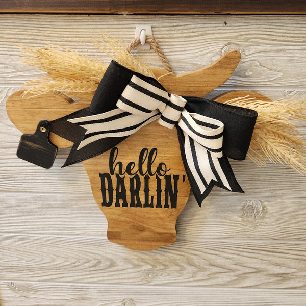 114 - 05 Cow Silhouette Sign - Rafter Diamond W - Painted Door on Main