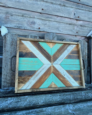 114 - 10 Mosaic Wood Tray - Rafter Diamond W - Painted Door on Main