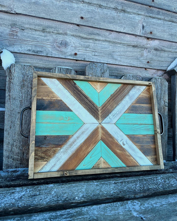 114 - 10 Mosaic Wood Tray - Rafter Diamond W - Painted Door on Main