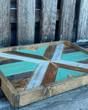 114 - 10 Mosaic Wood Tray - Rafter Diamond W - Painted Door on Main