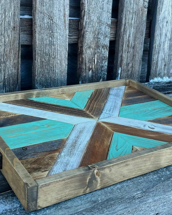114 - 10 Mosaic Wood Tray - Rafter Diamond W - Painted Door on Main