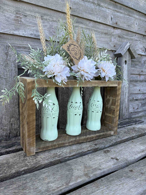 114 - 12 Vintage Bottle Centrepieces - Rafter Diamond W - Painted Door on Main