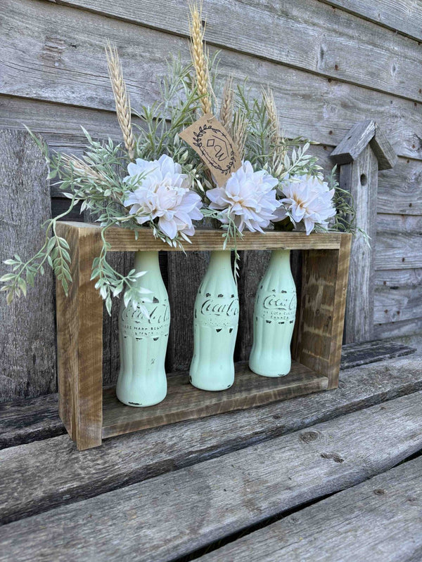 114 - 12 Vintage Bottle Centrepieces - Rafter Diamond W - Painted Door on Main