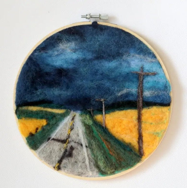 116 - 06 Hoop Framed Felted Art - Elaine Grandon Fibre Arts - Painted Door on Main