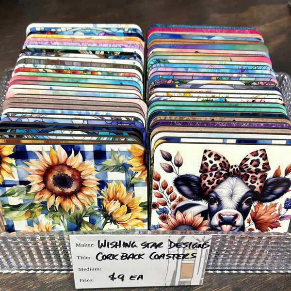 117 - 07 Cork Back Coasters - Wishing Star Designs - Painted Door on Main