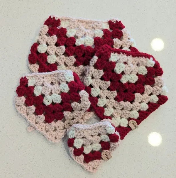 121 - 05 Pink & Red Crocheted Bandanas - Daisybug Crochet - Painted Door on Main