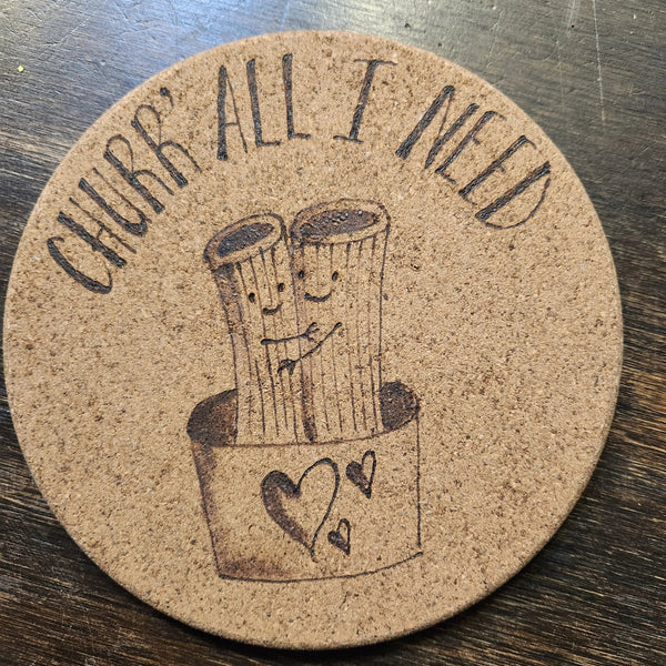 124 - 01 Wood - Burned Cork Trivets - The Burnt Brush - Painted Door on Main