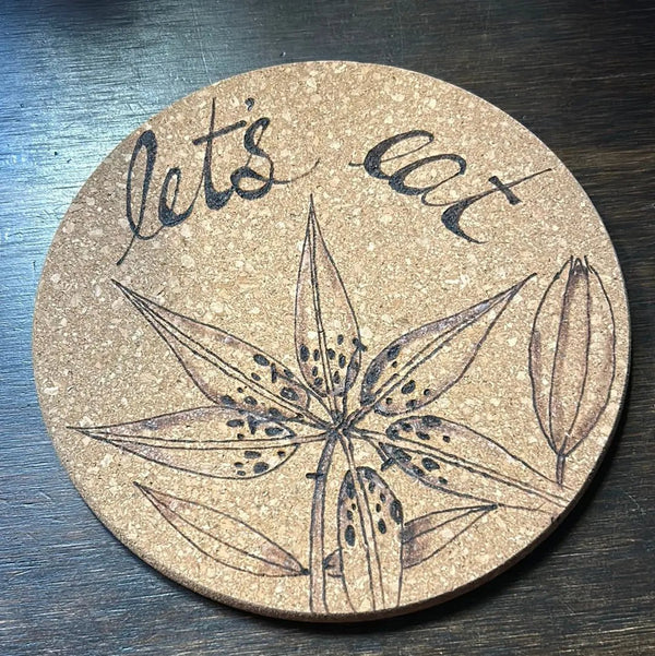 124 - 01 Wood - Burned Cork Trivets - The Burnt Brush - Painted Door on Main