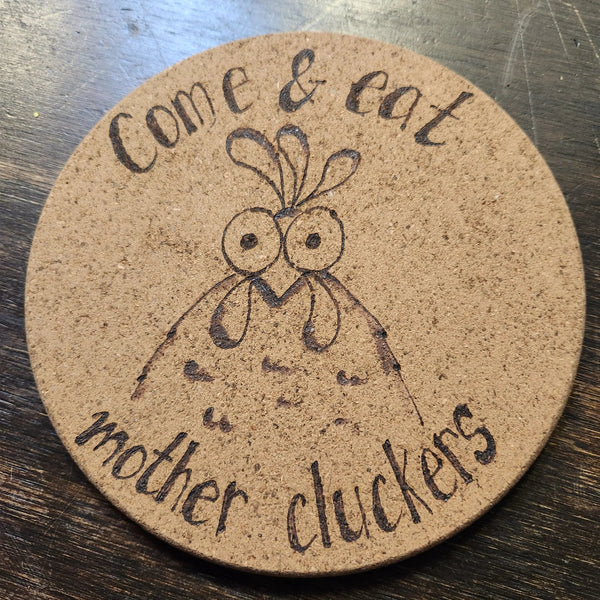 124 - 01 Wood - Burned Cork Trivets - The Burnt Brush - Painted Door on Main