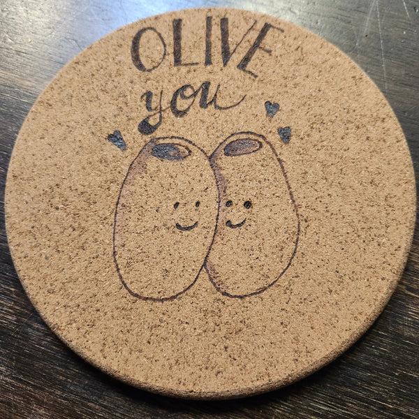 124 - 01 Wood - Burned Cork Trivets - The Burnt Brush - Painted Door on Main