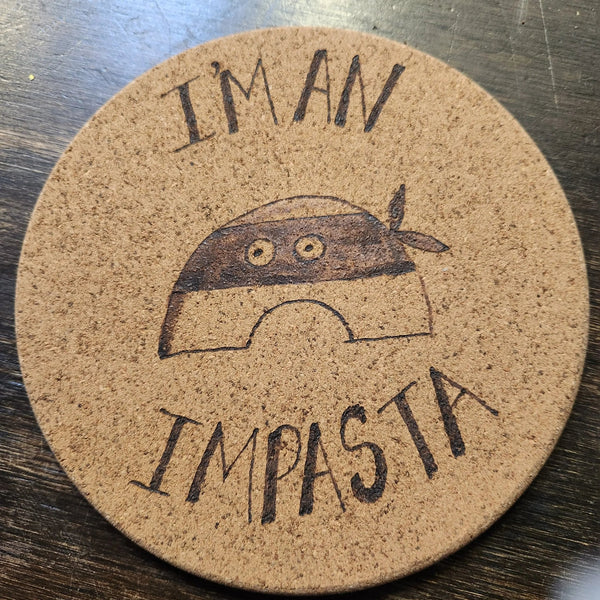 124 - 01 Wood - Burned Cork Trivets - The Burnt Brush - Painted Door on Main