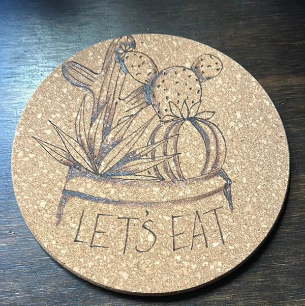 124 - 01 Wood - Burned Cork Trivets - The Burnt Brush - Painted Door on Main