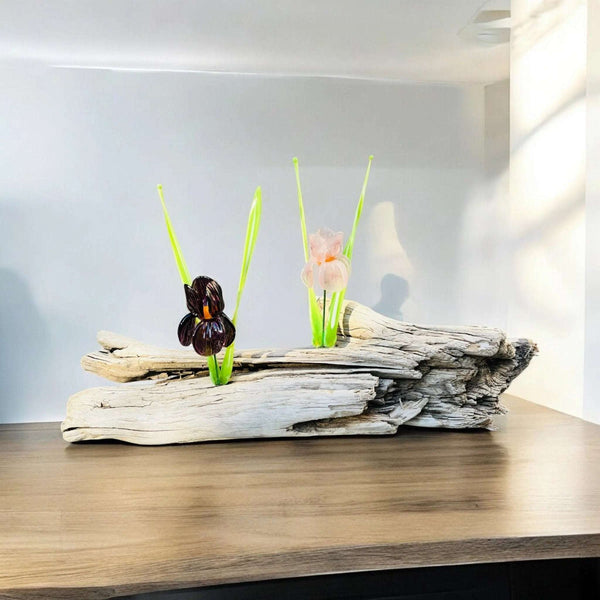 127 - 01 Glass Flowers on Driftwood - Gaia's Glasswear - Painted Door on Main