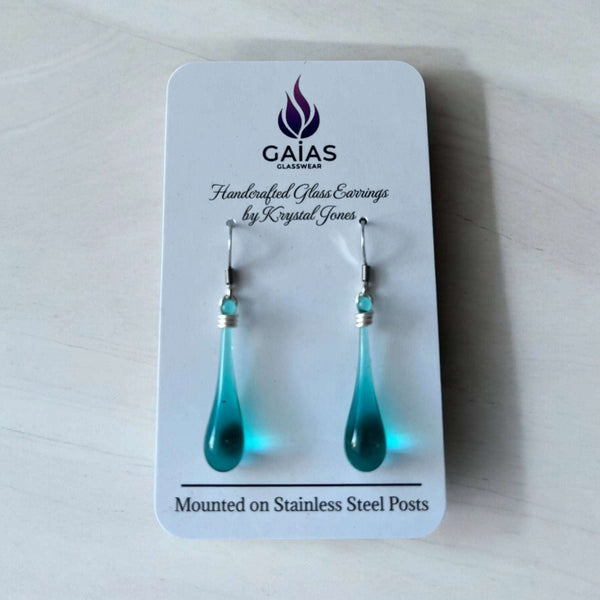 127 - 02 Glass Teardrop Earrings - Gaia's Glasswear - Painted Door on Main
