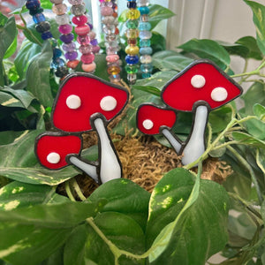 134 - 02 Red Mushroom Plant Picks - Tevlan Glass - Painted Door on Main