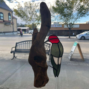 134 - 04 Woodpecker on Driftwood - Tevlan Glass - Painted Door on Main