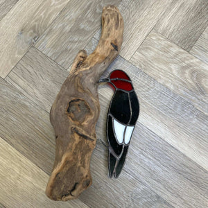134 - 04 Woodpecker on Driftwood - Tevlan Glass - Painted Door on Main