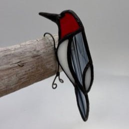 134 - 07 Small Woodpecker Pot Sitter - Tevlan Glass - Painted Door on Main