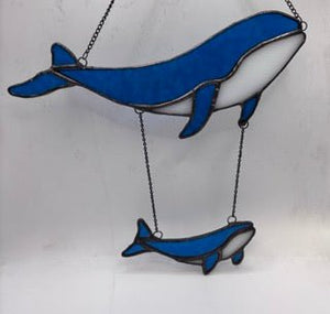 134 - 08 Mom & Baby Whale - Tevlan Glass - Painted Door on Main
