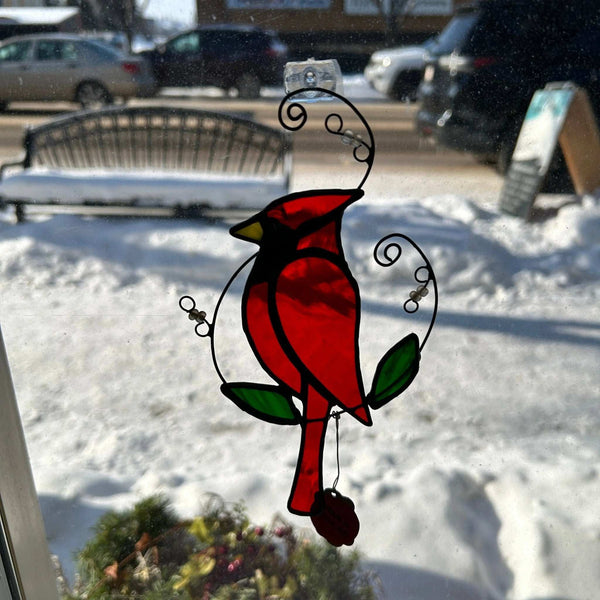134 - 11 Cardinal Suncatcher - Tevlan Glass - Painted Door on Main