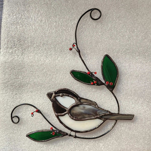 134 - 12 Chickadee Suncatcher - Tevlan Glass - Painted Door on Main