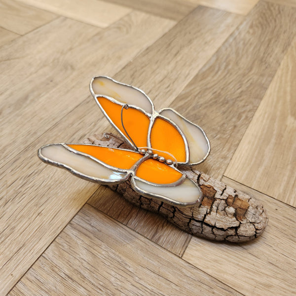 134 - 28 Butterfly on Driftwood - Tevlan Glass - Painted Door on Main
