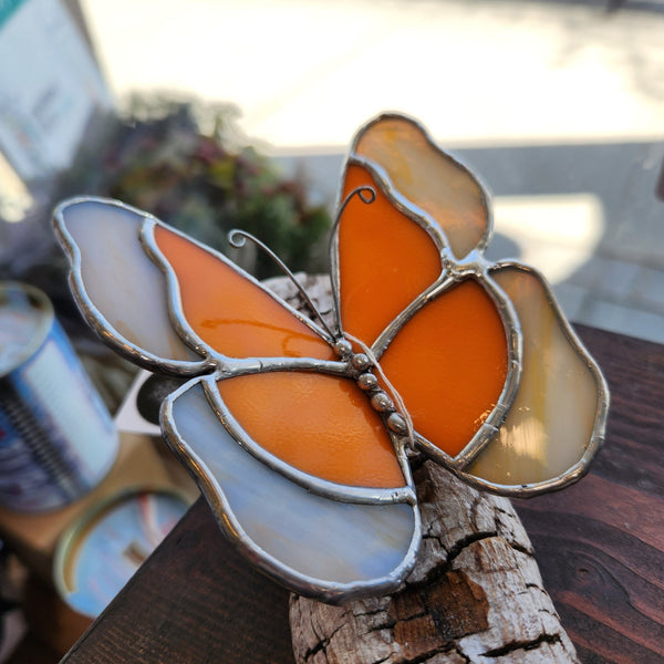 134 - 28 Butterfly on Driftwood - Tevlan Glass - Painted Door on Main