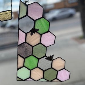 134 - 36 Beehive w/2 Bees - Tevlan Glass - Painted Door on Main