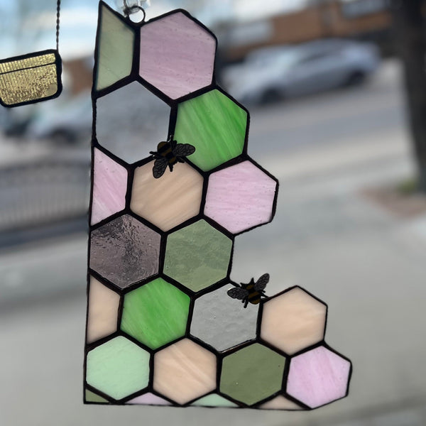 134 - 36 Beehive w/2 Bees - Tevlan Glass - Painted Door on Main