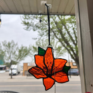 134 - 37 Orange Lily Suncatcher - Tevlan Glass - Painted Door on Main