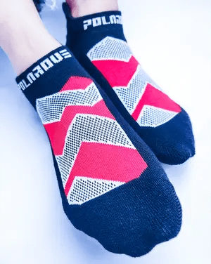 144 - 03 Groovy Rockies Red & White Socks - Polarove - Painted Door on Main