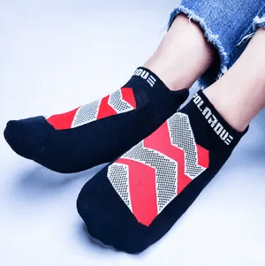144 - 03 Groovy Rockies Red & White Socks - Polarove - Painted Door on Main
